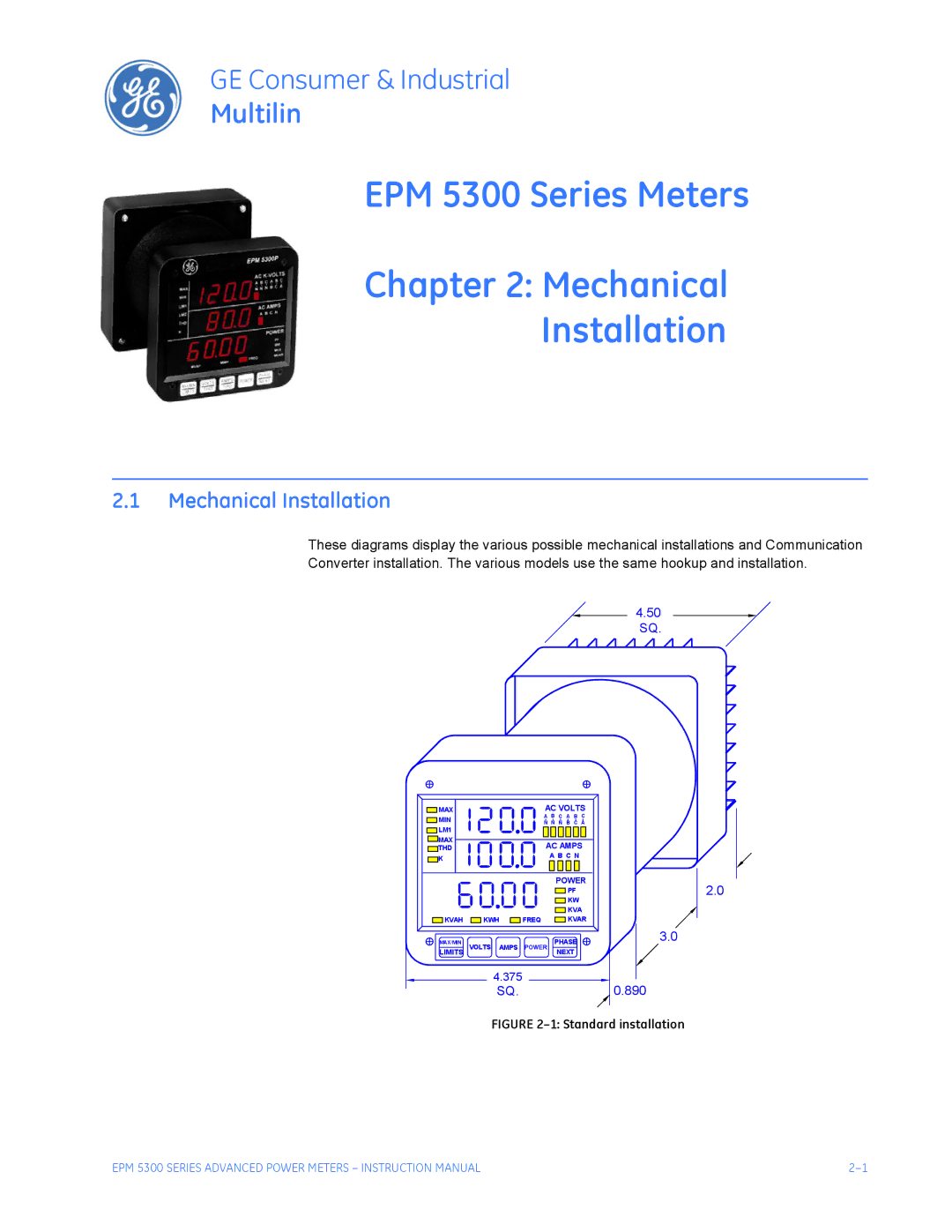 GE EPM 5200, EPM 5350 instruction manual EPM 5300 Series Meters Mechanical Installation 