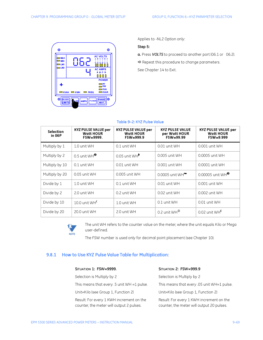 GE EPM 5200, EPM 5300, EPM 5350 How to Use KYZ Pulse Value Table for Multiplication, Applies to -NL2 Option only 