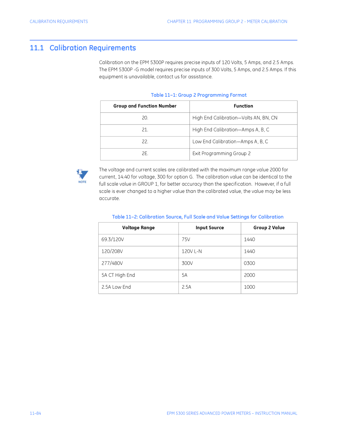 GE EPM 5200, EPM 5300, EPM 5350 Calibration Requirements, Group 2 Programming Format, High End Calibration-Volts AN, BN, CN 