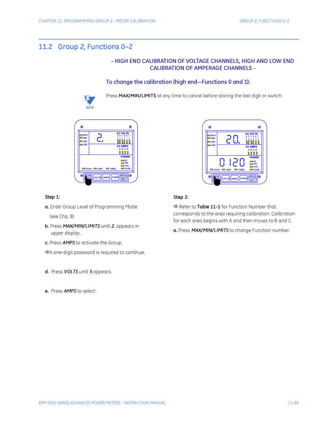 GE EPM 5300, EPM 5200, EPM 5350 instruction manual Group 2, Functions, To change the calibration high end-Functions 0 