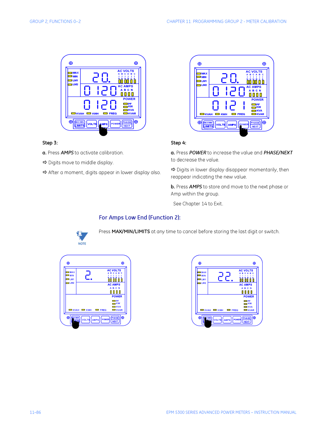 GE EPM 5350, EPM 5200, EPM 5300 instruction manual For Amps Low End Function, Group 2, Functions 