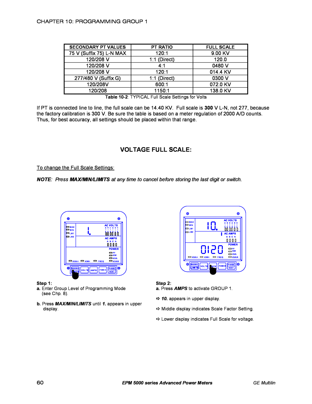 GE EPM 5300, EPM 5200, EPM 5350 instruction manual Voltage Full Scale 