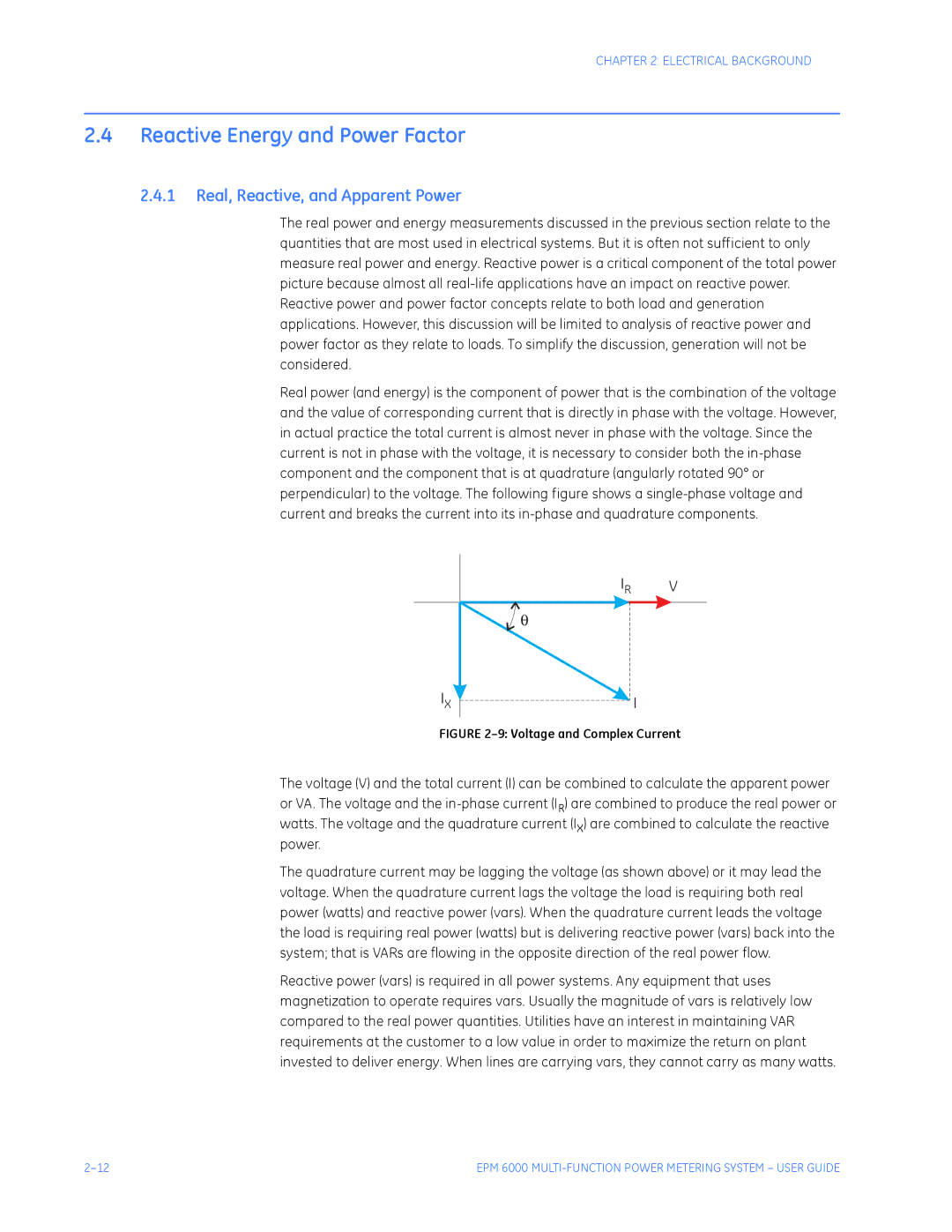 GE EPM 6000 instruction manual Reactive Energy and Power Factor, Real, Reactive, and Apparent Power 