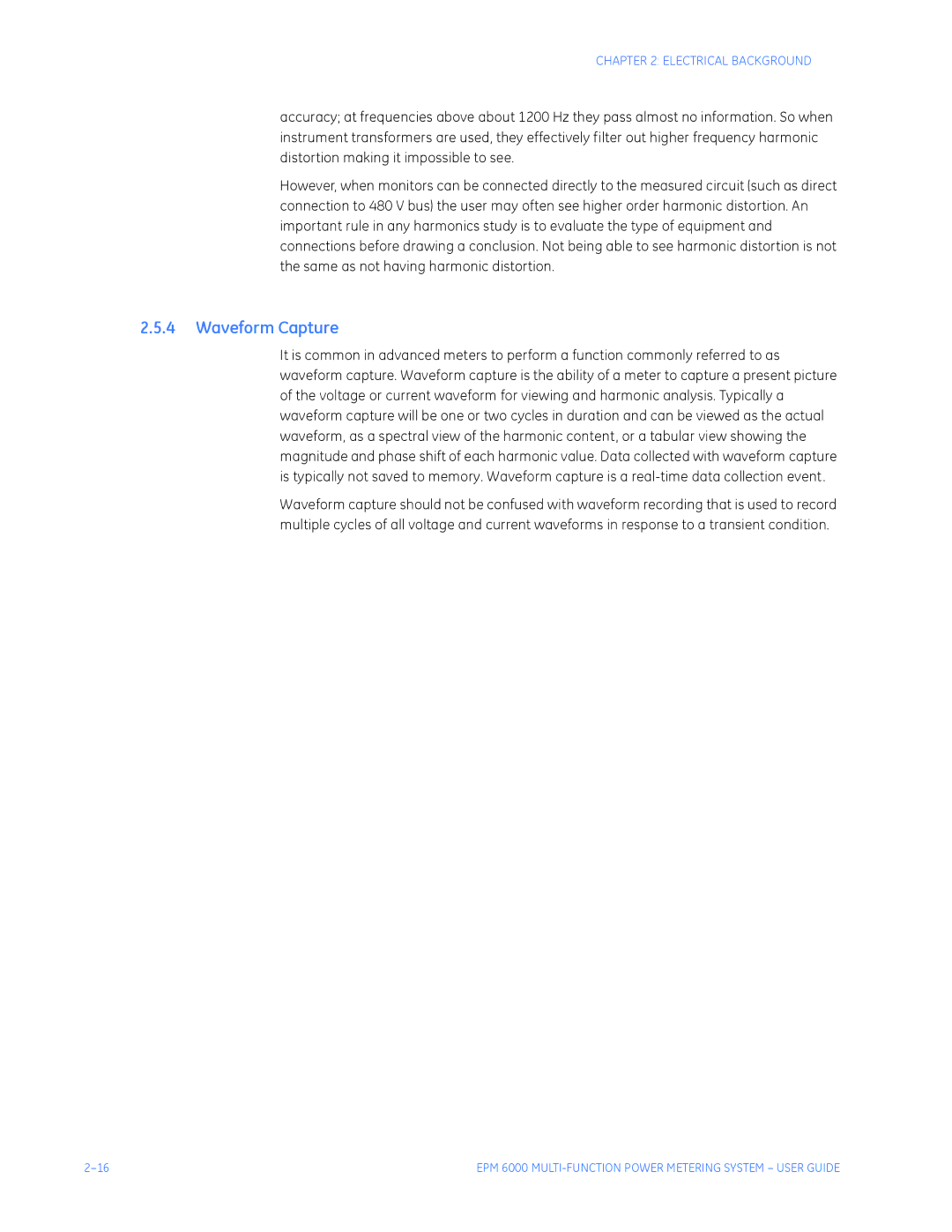 GE EPM 6000 Multi-function Power Metering System instruction manual Waveform Capture 