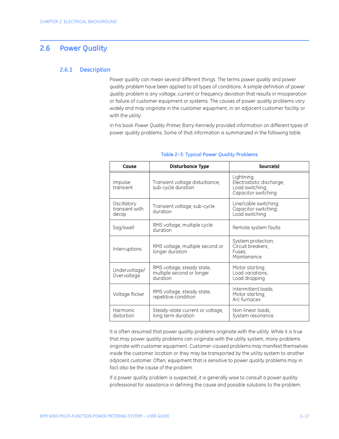 GE EPM 6000 Multi-function Power Metering System instruction manual Typical Power Quality Problems 