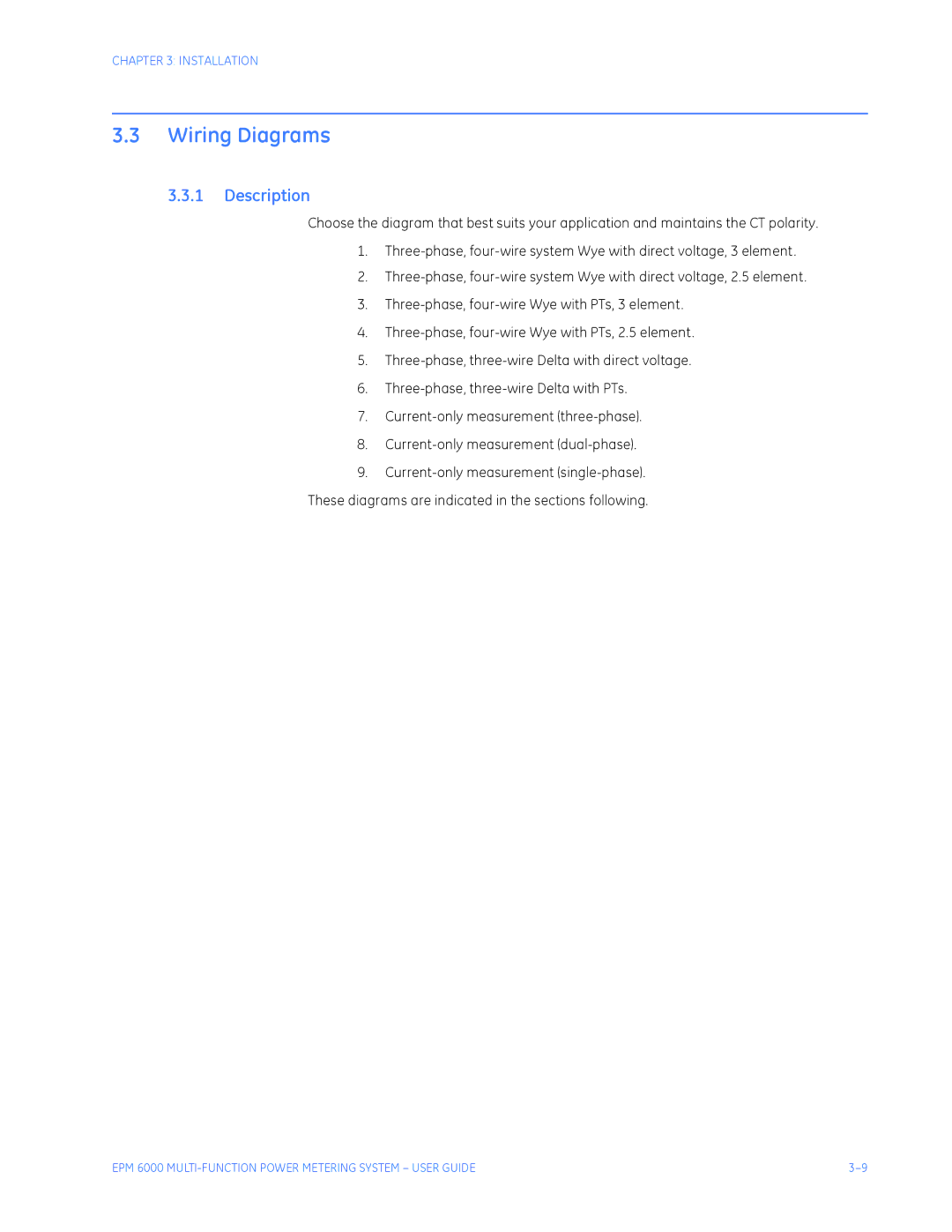 GE EPM 6000 Multi-function Power Metering System instruction manual Wiring Diagrams, Description 