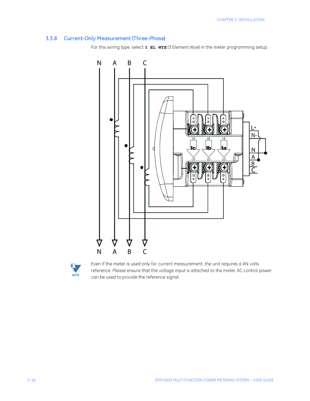 GE EPM 6000 Multi-function Power Metering System instruction manual Current-Only Measurement Three-Phase 