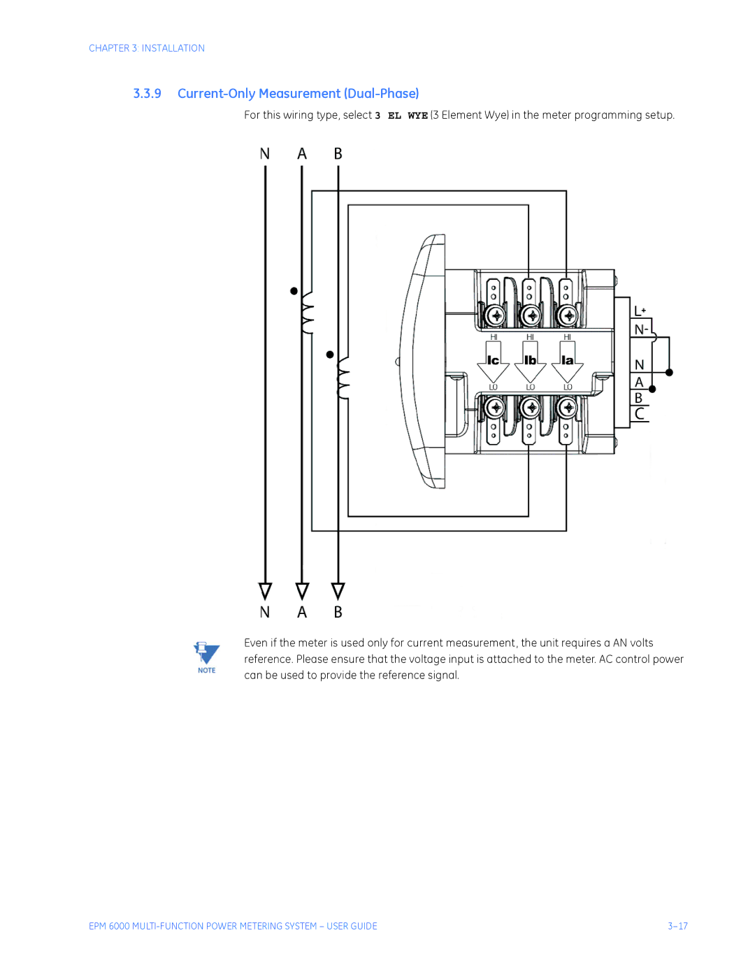 GE EPM 6000 Multi-function Power Metering System instruction manual Current-Only Measurement Dual-Phase 