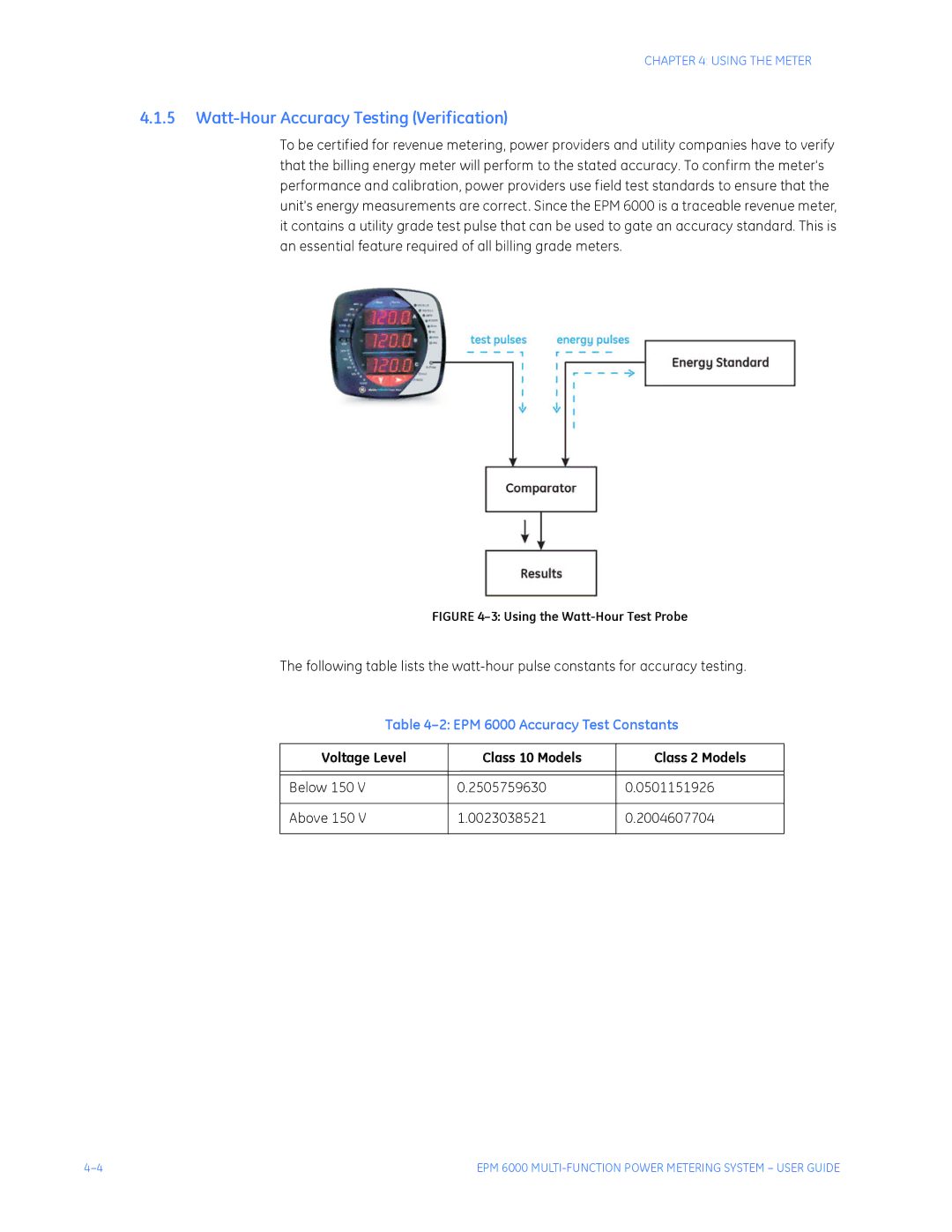 GE instruction manual Watt-Hour Accuracy Testing Verification, EPM 6000 Accuracy Test Constants 