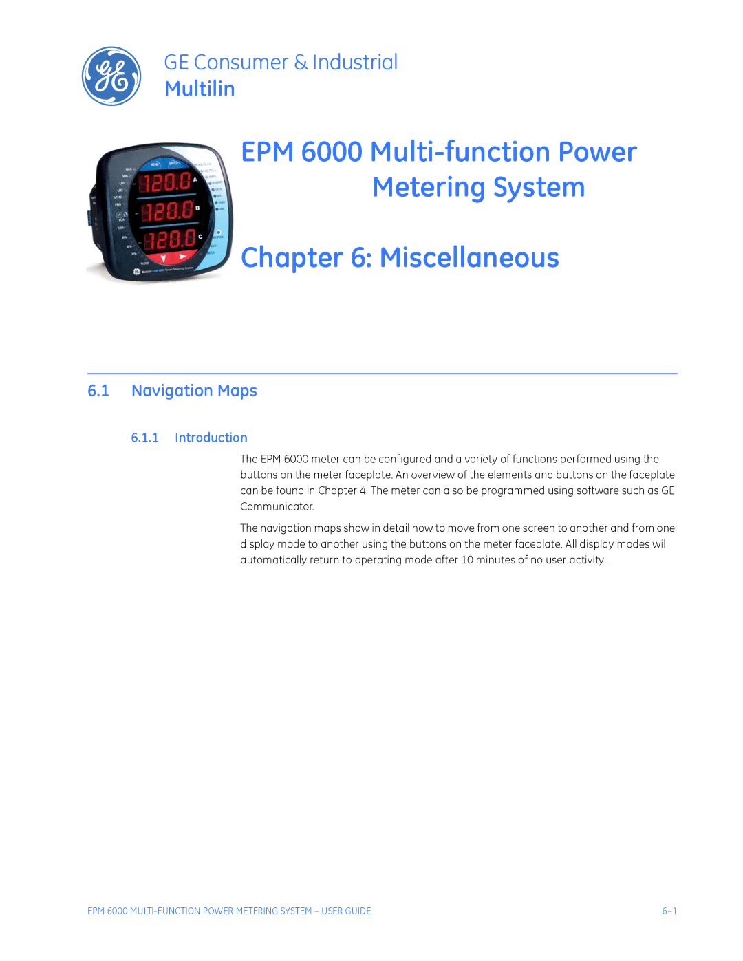 GE EPM 6000 Multi-function Power Metering System instruction manual Navigation Maps, Introduction 