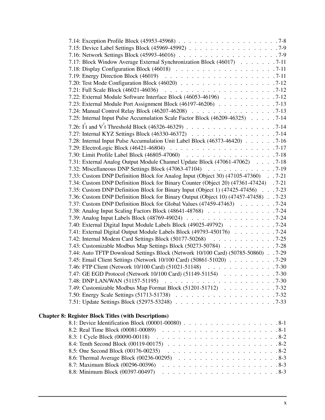 GE EPM 9650/9800 manual Register Block Titles with Descriptions 