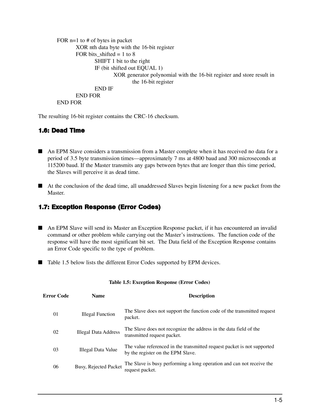 GE EPM 9650/9800 manual Dead Time, Exception Response Error Codes 