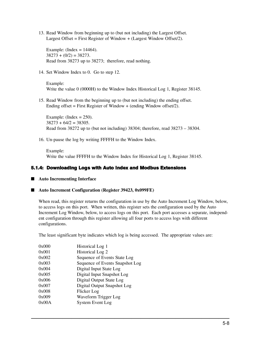 GE EPM 9650/9800 manual Downloading Logs with Auto Index and Modbus Extensions 