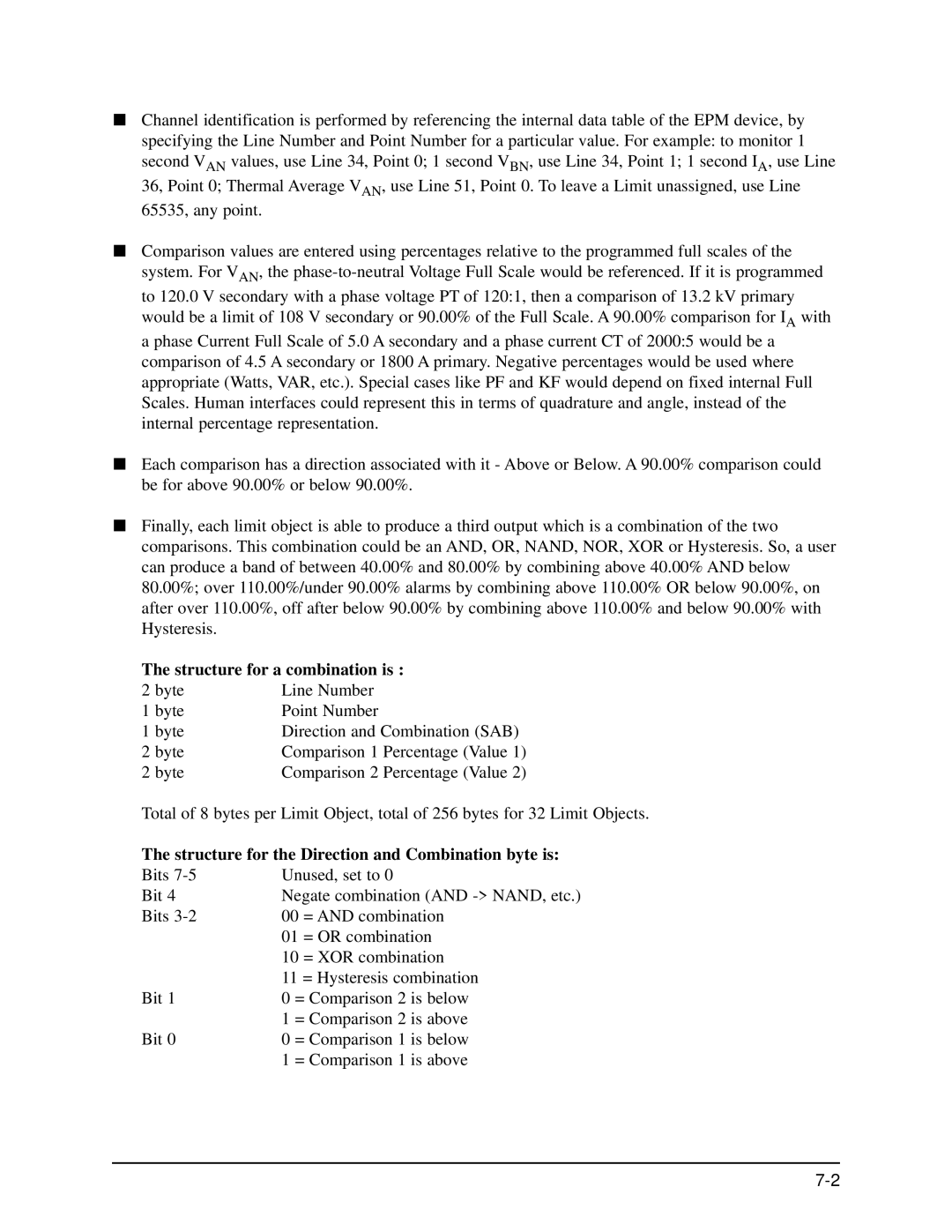 GE EPM 9650/9800 manual Structure for a combination is, Structure for the Direction and Combination byte is 