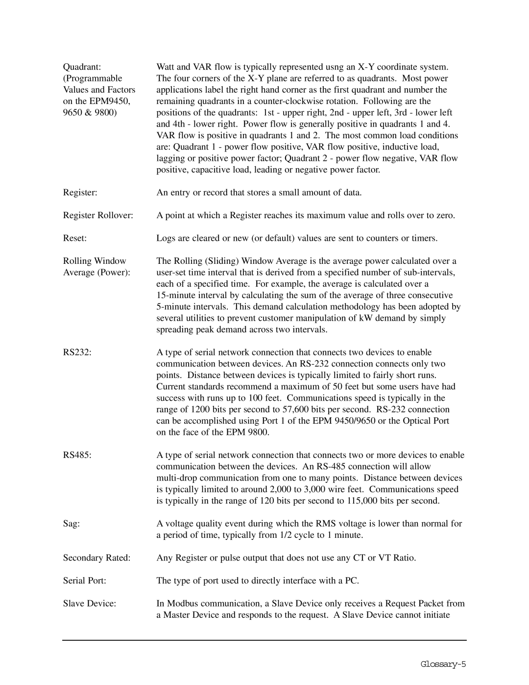 GE EPM 9650/9800 manual Glossary-5 