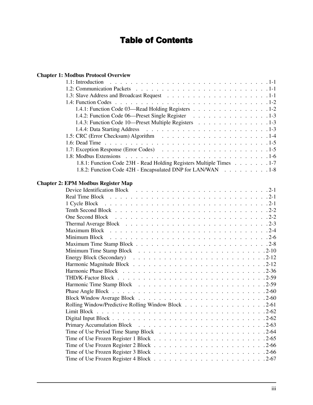 GE EPM 9650/9800 manual Table of Contents 