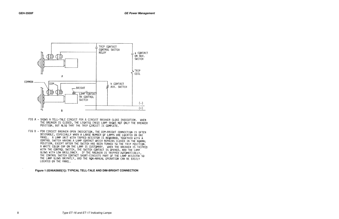 GE ET-16 manual 0246A36851 Typical TELL-TALE and DIM-BRIGHT Connection 