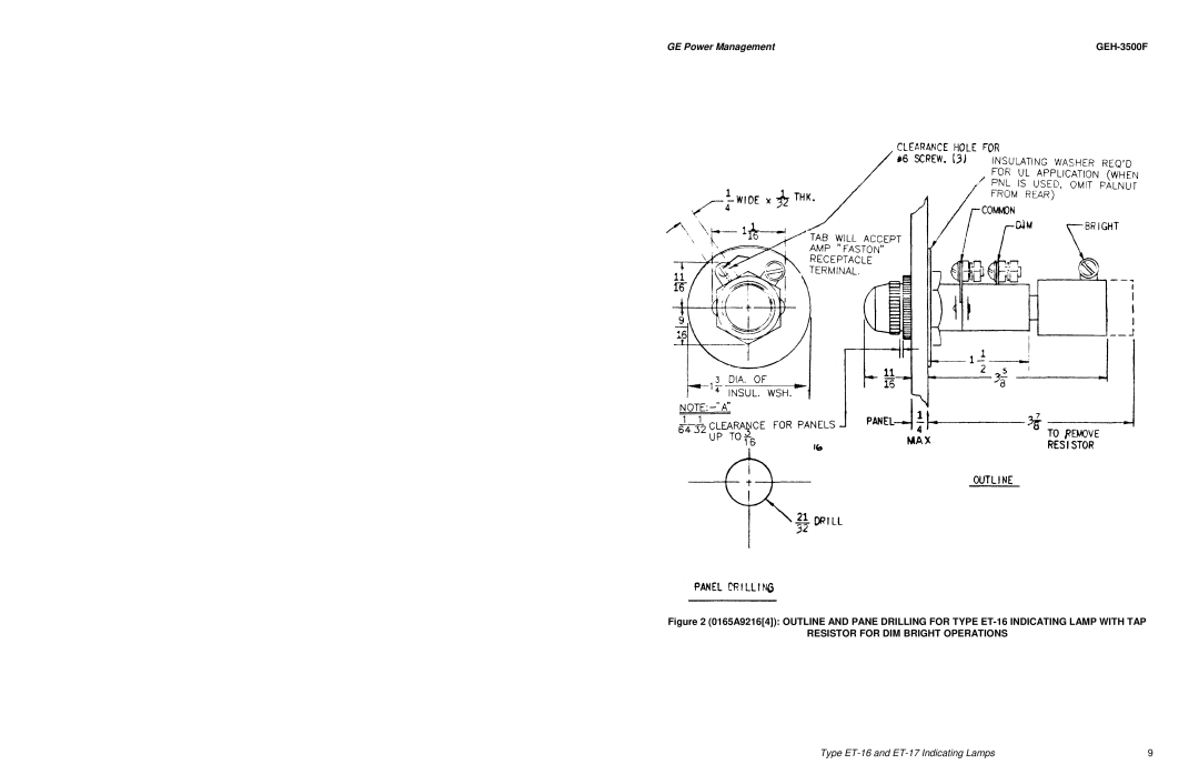 GE ET-16 manual Resistor for DIM Bright Operations 