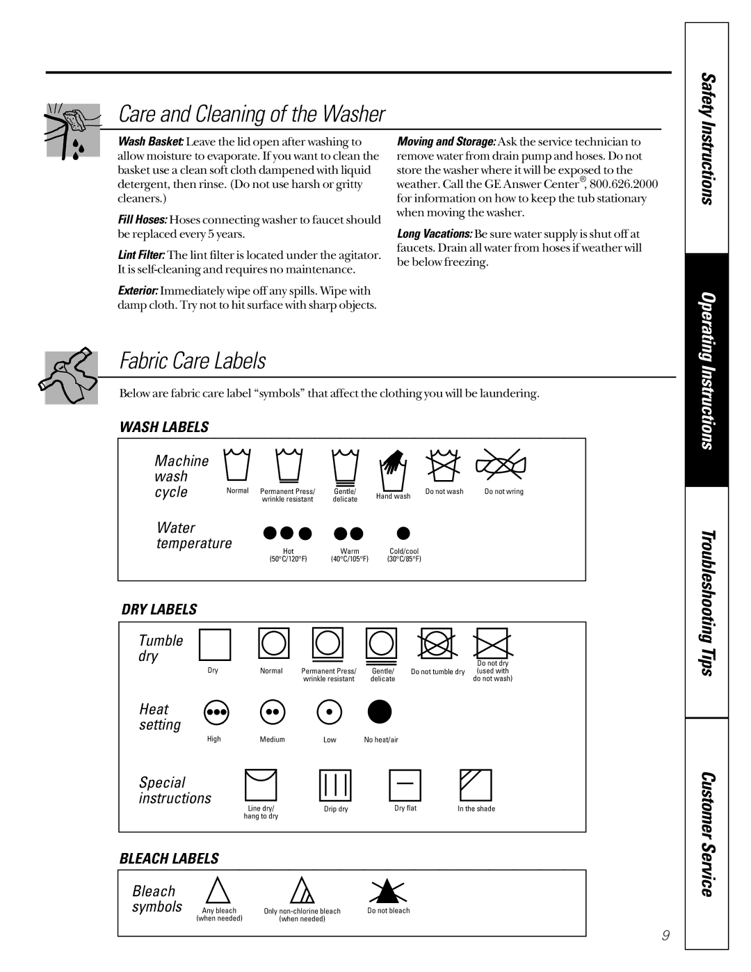 GE EWA2000 owner manual Care and Cleaning of the Washer 