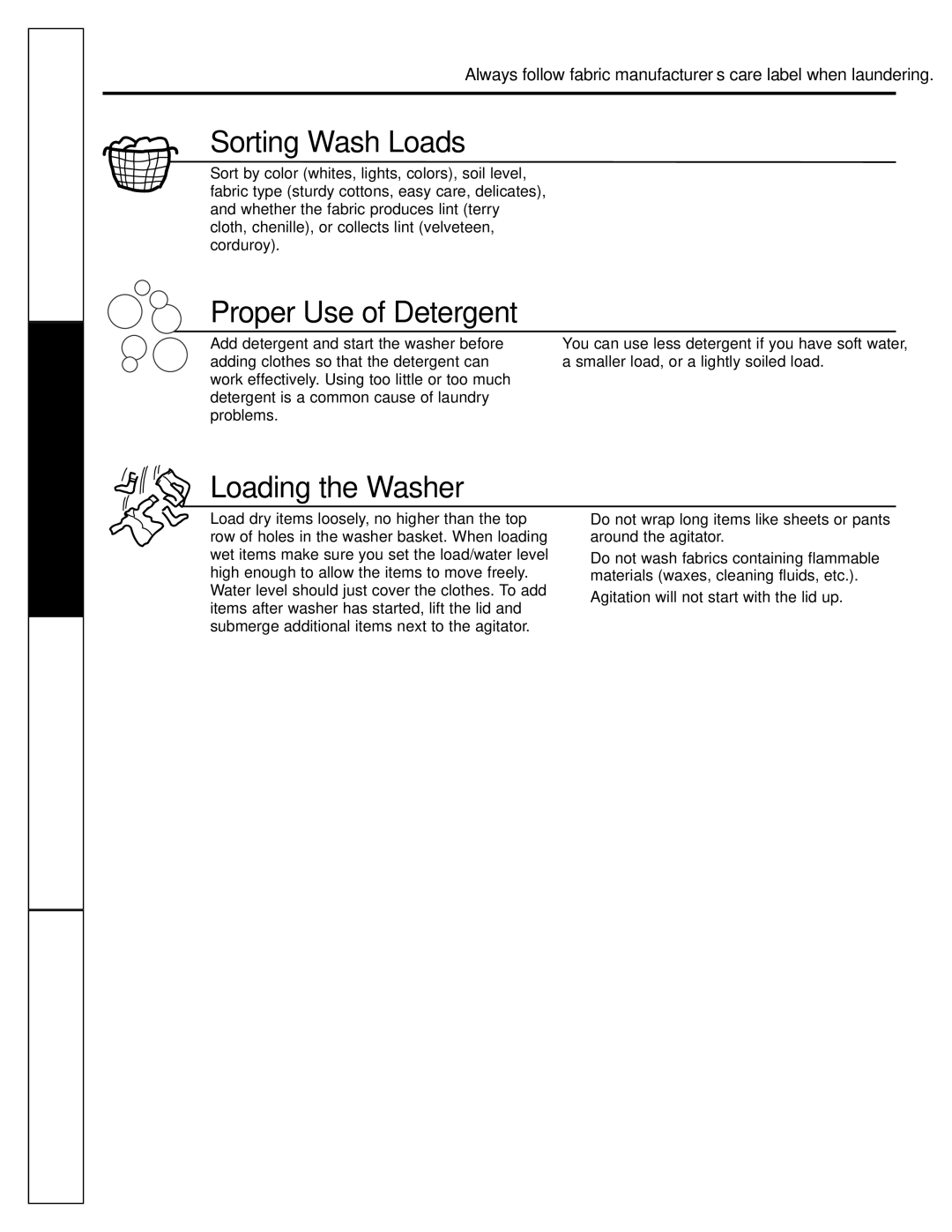 GE EWA3000 owner manual Sorting Wash Loads 