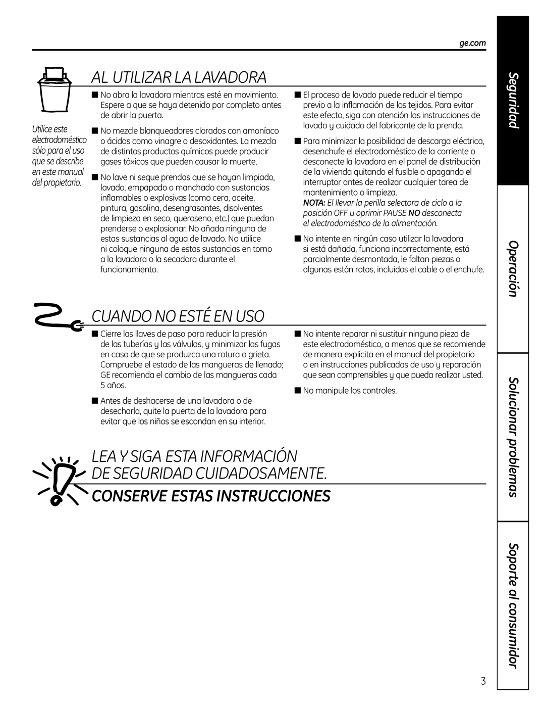 GE EWA4600 owner manual Conserve Estas Instrucciones 