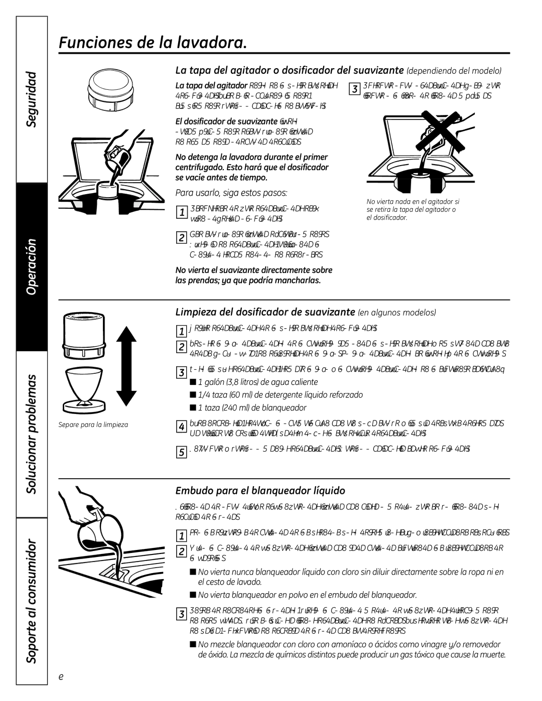 GE EWA4600 owner manual Funciones de la lavadora, Embudo para el blanqueador líquido, Para usarlo, siga estos pasos 