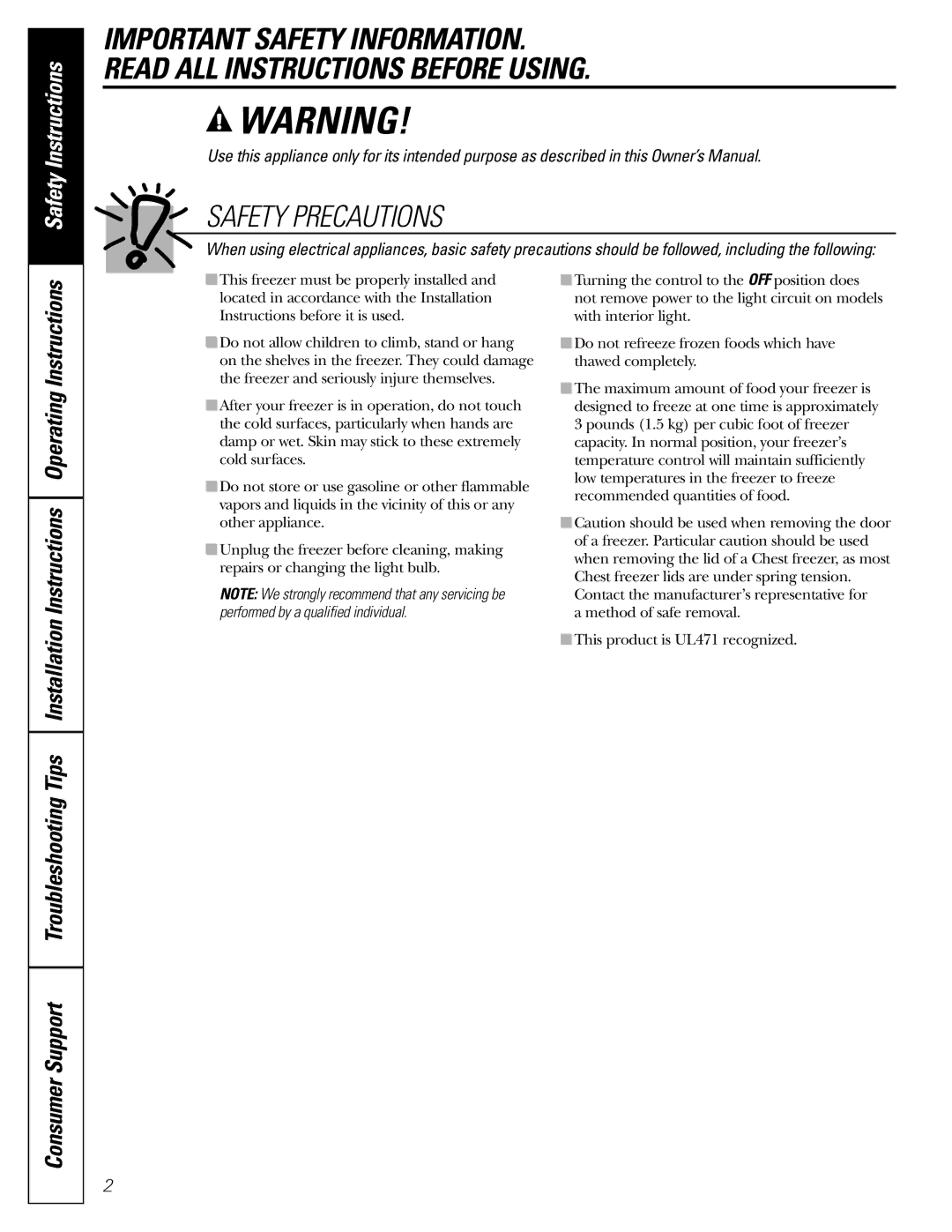 GE FCM 7 owner manual Safety Precautions 