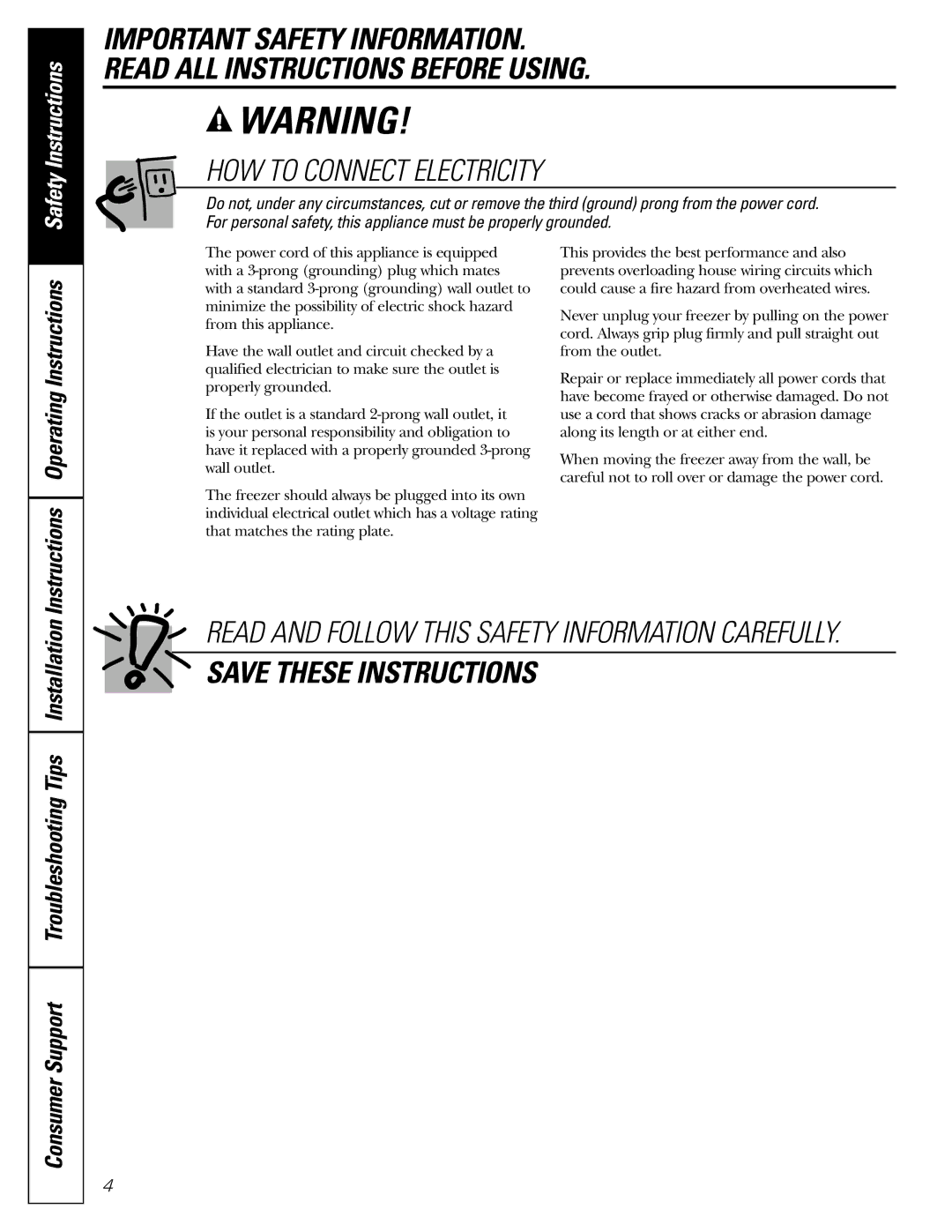 GE FCM 7 owner manual HOW to Connect Electricity, Instructions Operating Instructions 