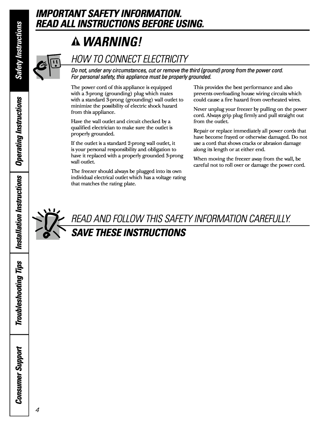 GE FCM 7 How To Connect Electricity, Save These Instructions, Instructions Operating Instructions, Safety Instructions 