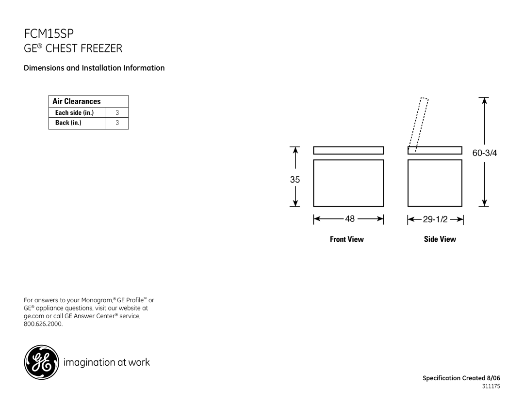 GE FCM15SP dimensions GE Chest Freezer 