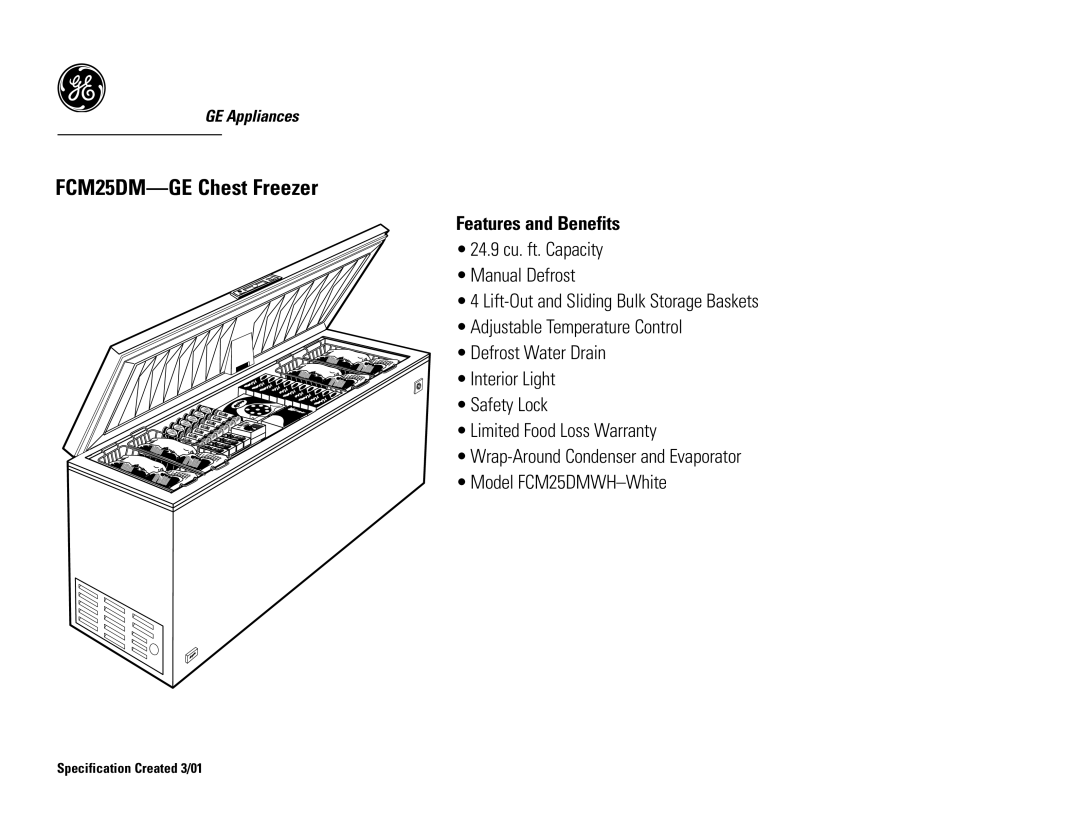 GE FCM25DMWH dimensions Features and Benefits 