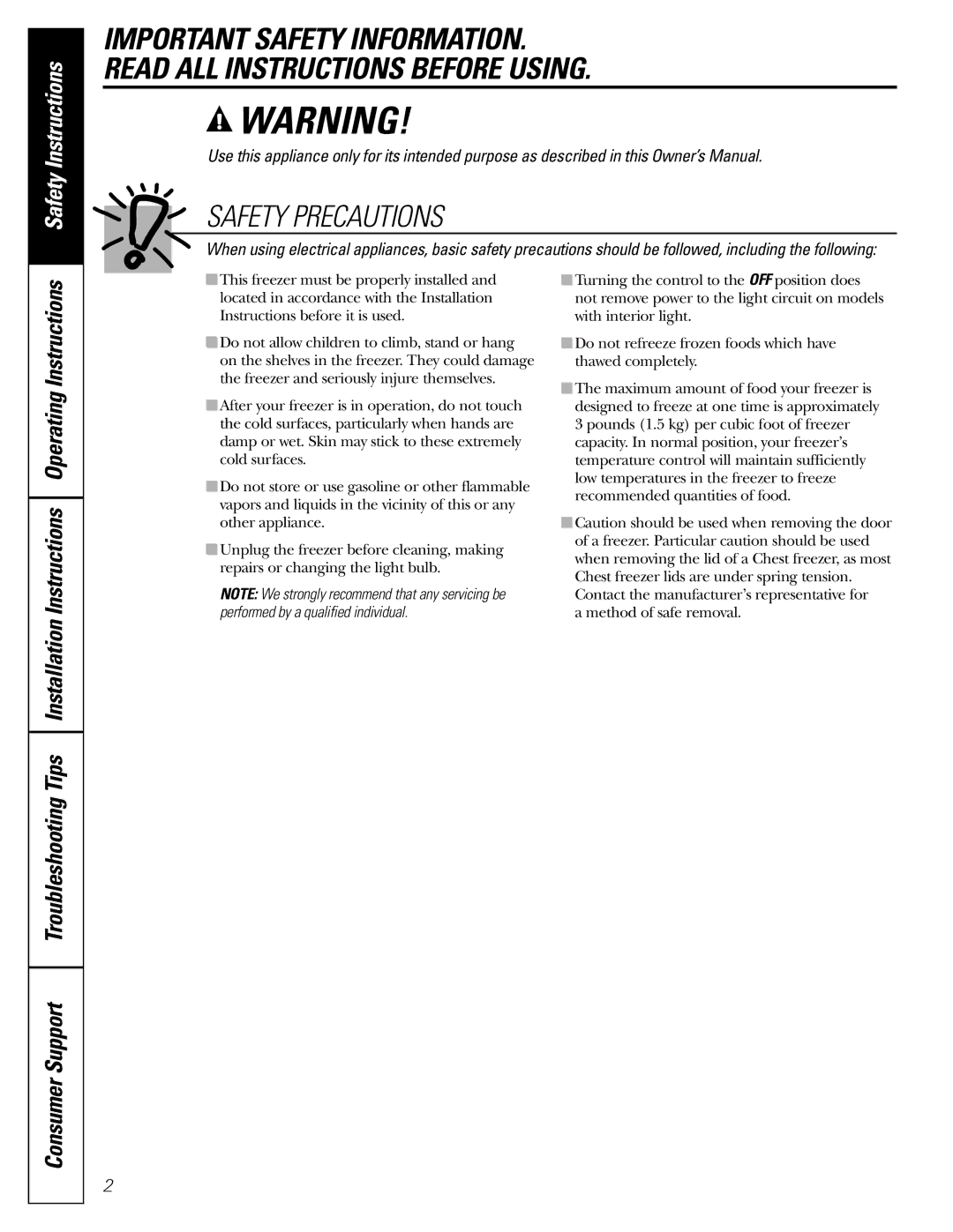 GE FCM5 owner manual Safety Precautions 