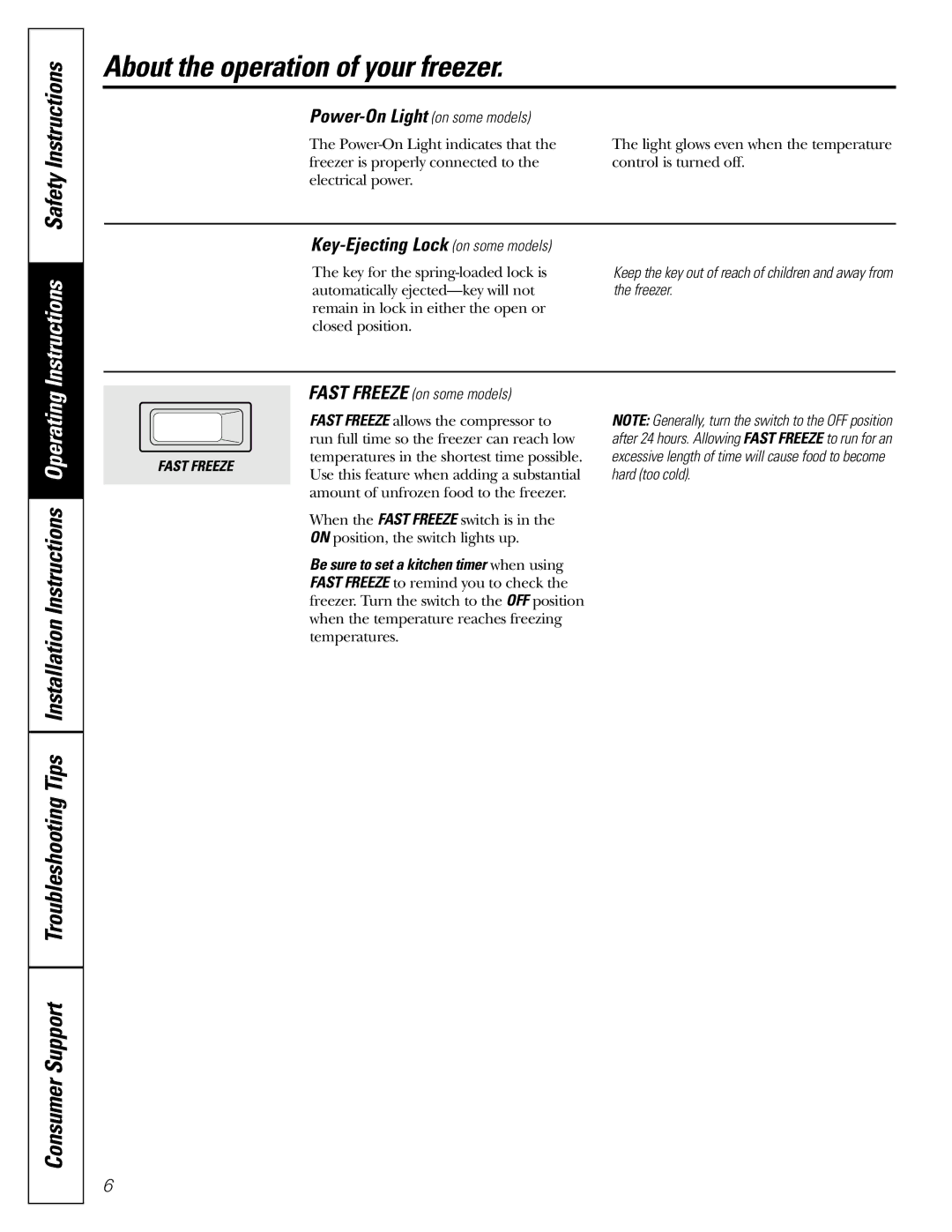 GE FCM5 owner manual Key-Ejecting Lock on some models, Be sure to set a kitchen timer when using 