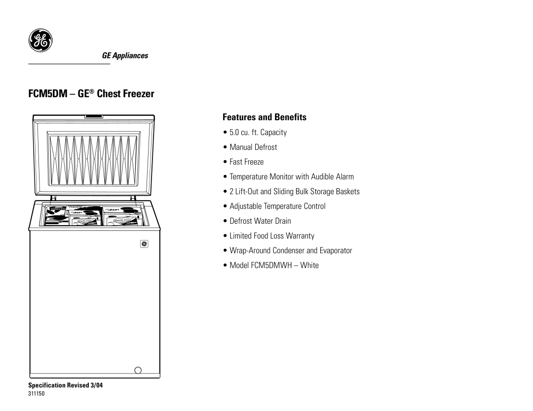 GE FCM5SM, FCM5DMWH dimensions Features and Benefits 