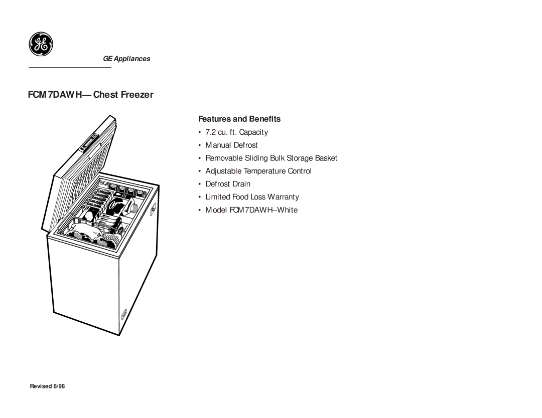 GE dimensions FCM7DAWH-Chest Freezer, Features and Benefits 