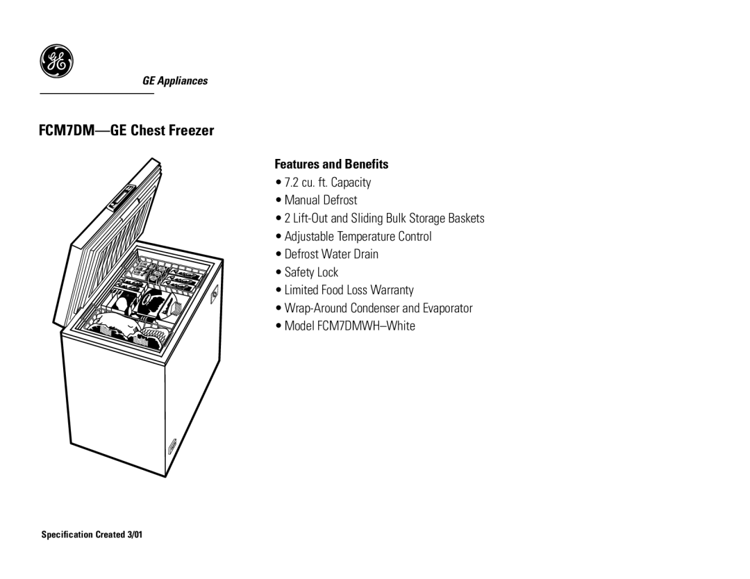 GE FCM7DMWH dimensions Features and Benefits 