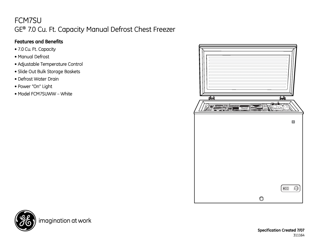 GE FCM7SU 7.0 Cu. Ft. Capacity Manual Defrost, Adjustable Temperature Control, Slide Out Bulk Storage Baskets, 311164 