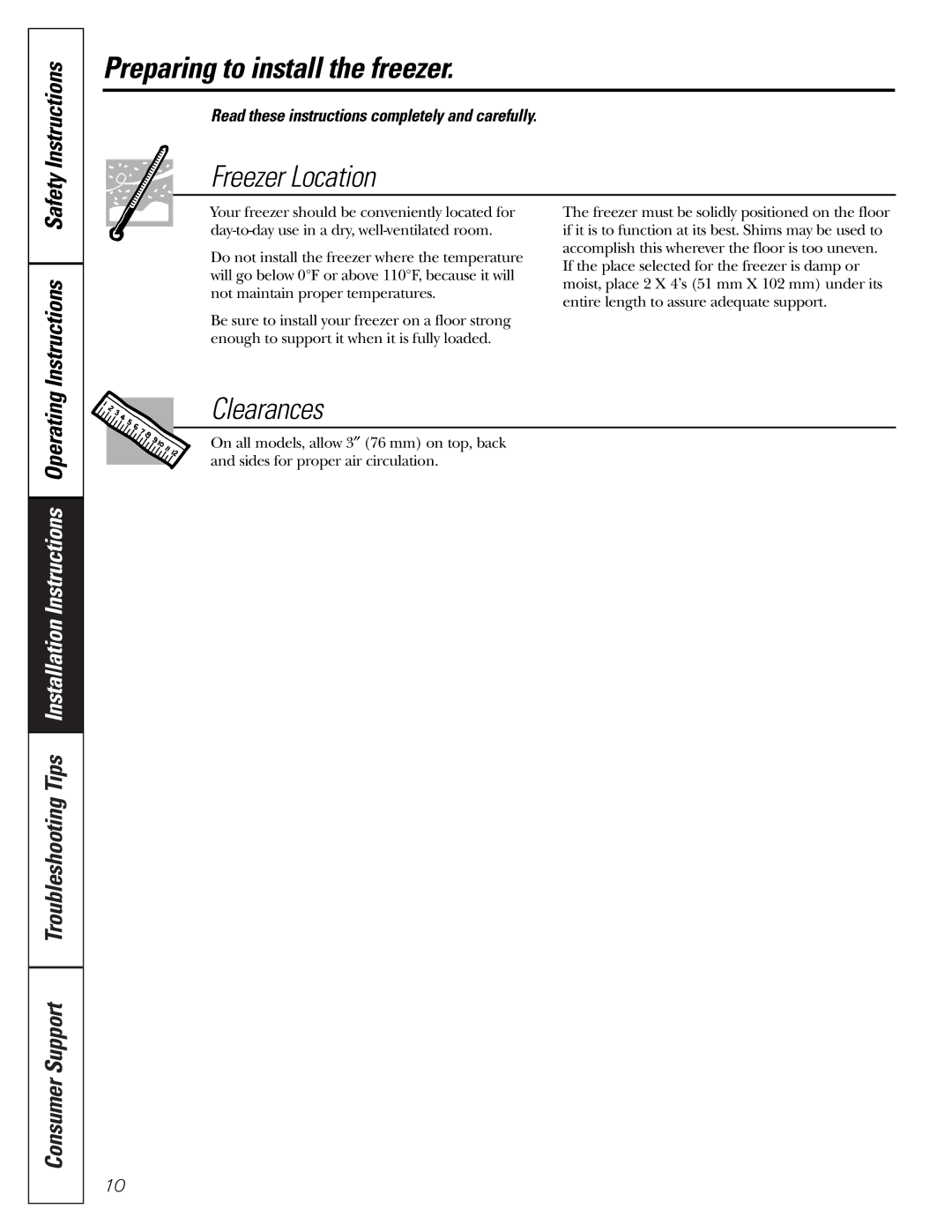 GE FCM5, FCM9, FCM7 owner manual Preparing to install the freezer, Freezer Location 