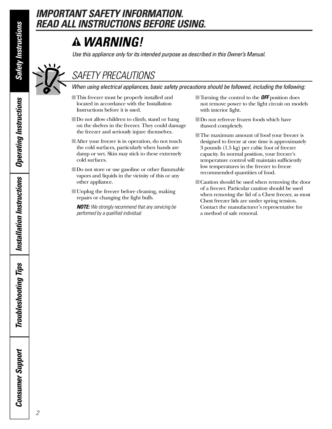 GE FCM7, FCM9, FCM5 owner manual Safety Precautions 