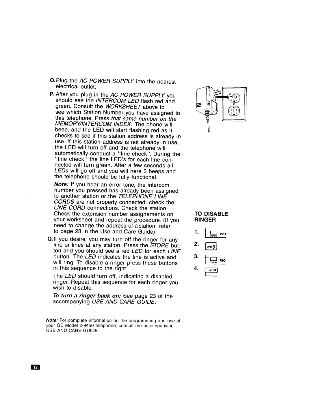 GE Feb-50 installation instructions ‘“ k, To Disable Ringer 