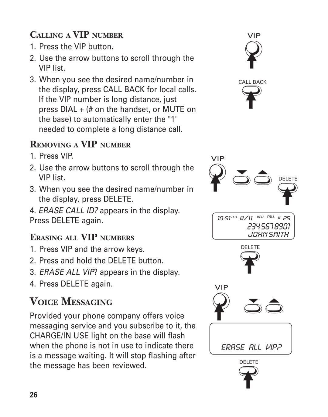 GE Feb-74 manual Erase Call ID? appears in the display. Press Delete again, Voice Messaging 