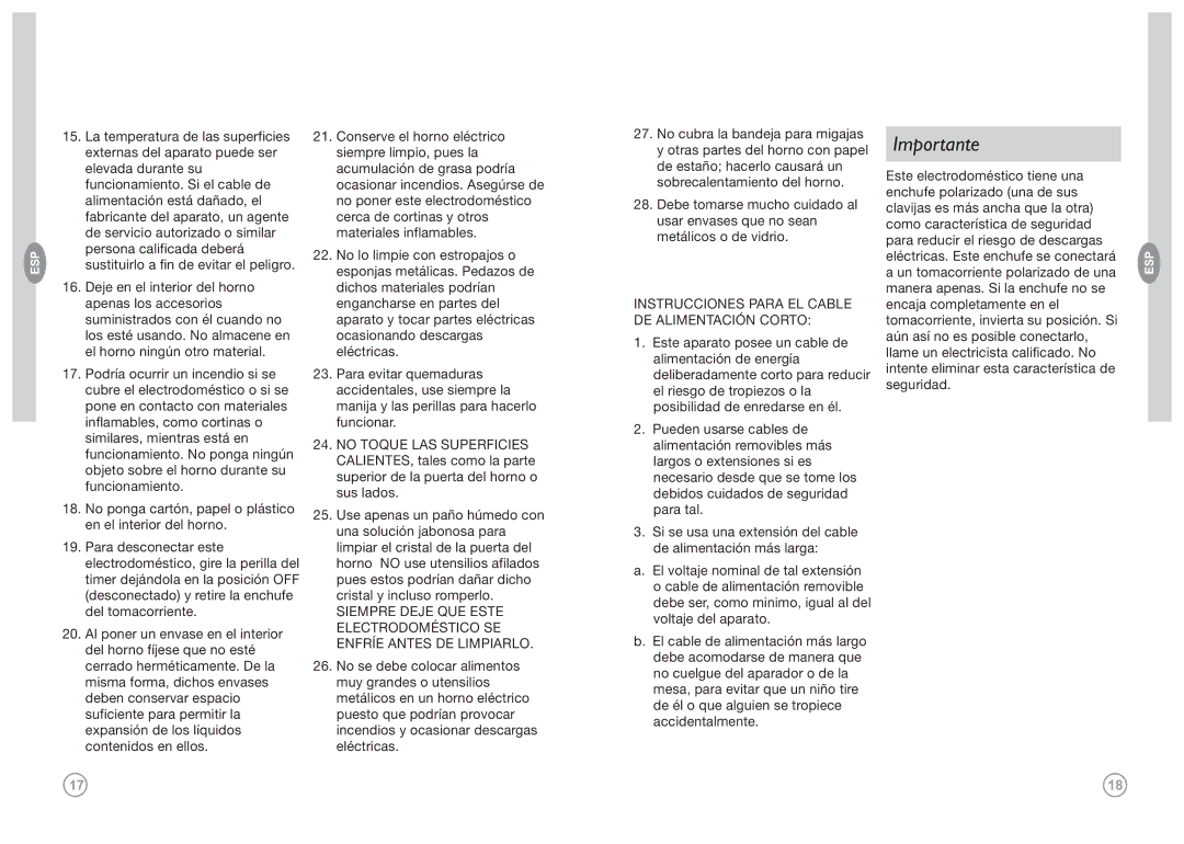 GE FFB106M1PW, FFB106M1PB manual Instrucciones Para EL Cable DE Alimentación Corto 