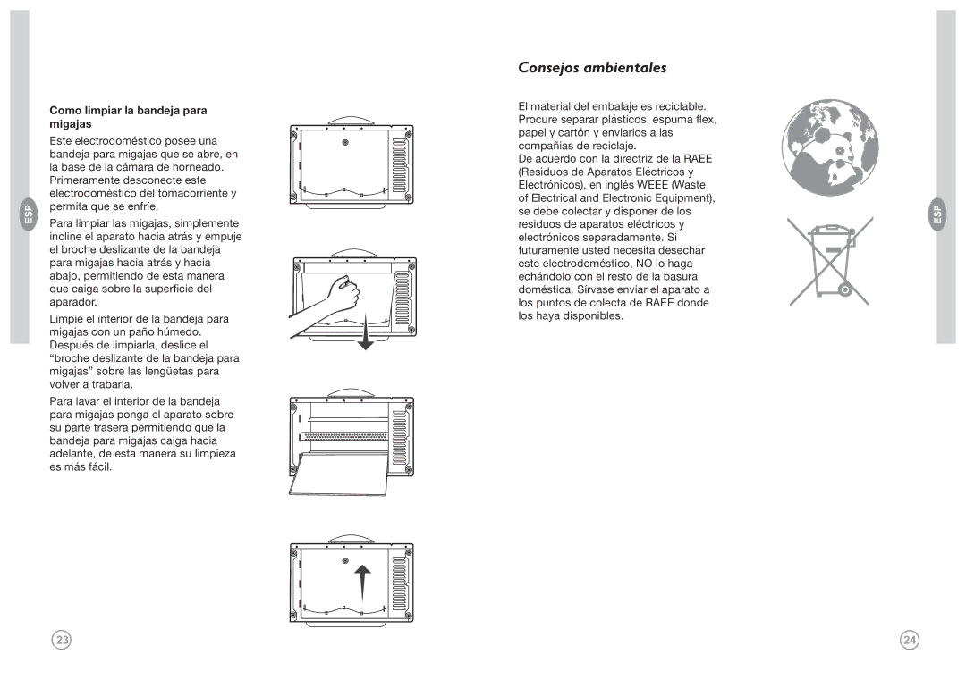 GE FFB106M1PB, FFB106M1PW manual Consejos ambientales, Como limpiar la bandeja para Migajas 