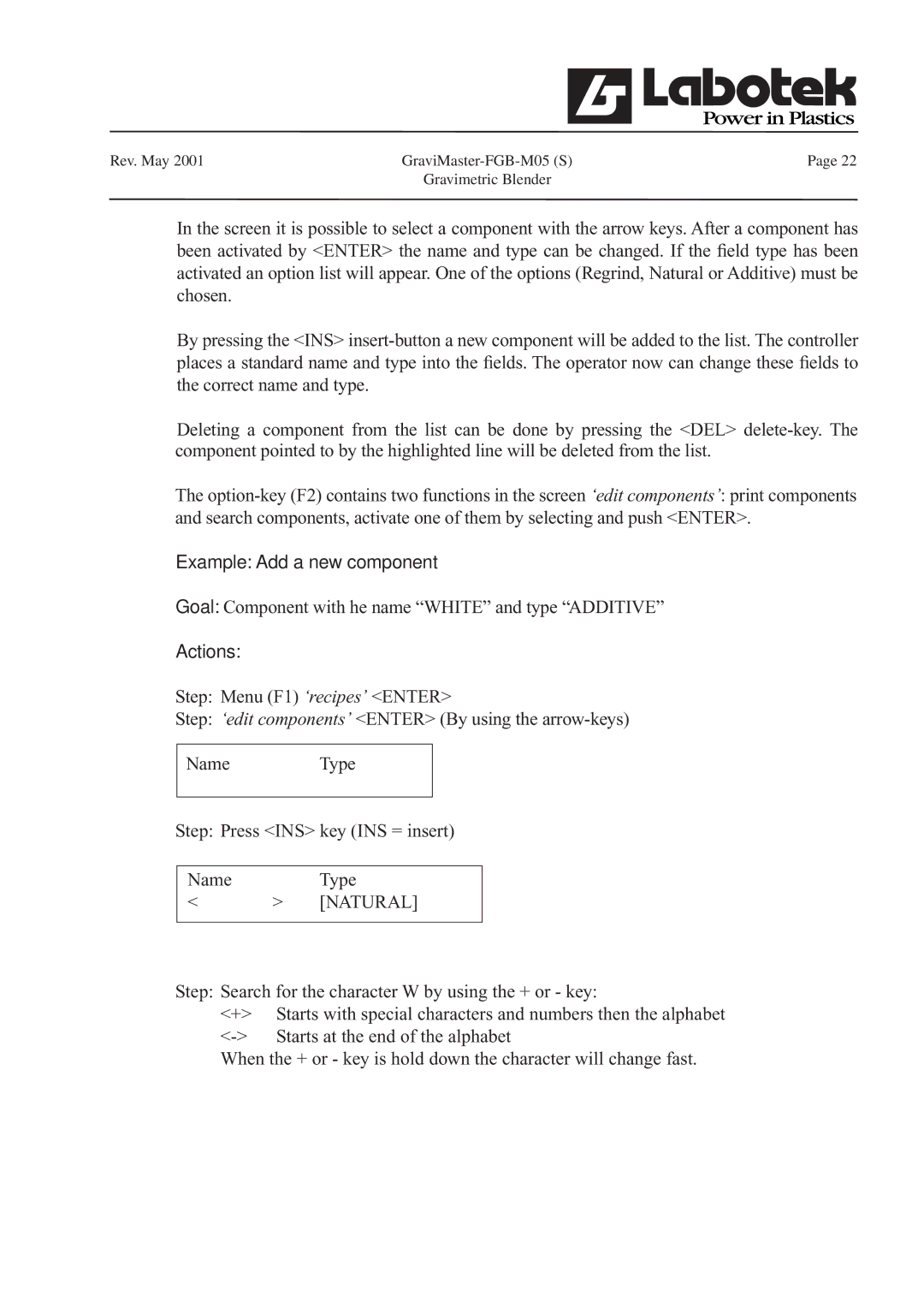 GE FGB-M05 manual Example Add a new component, Actions 