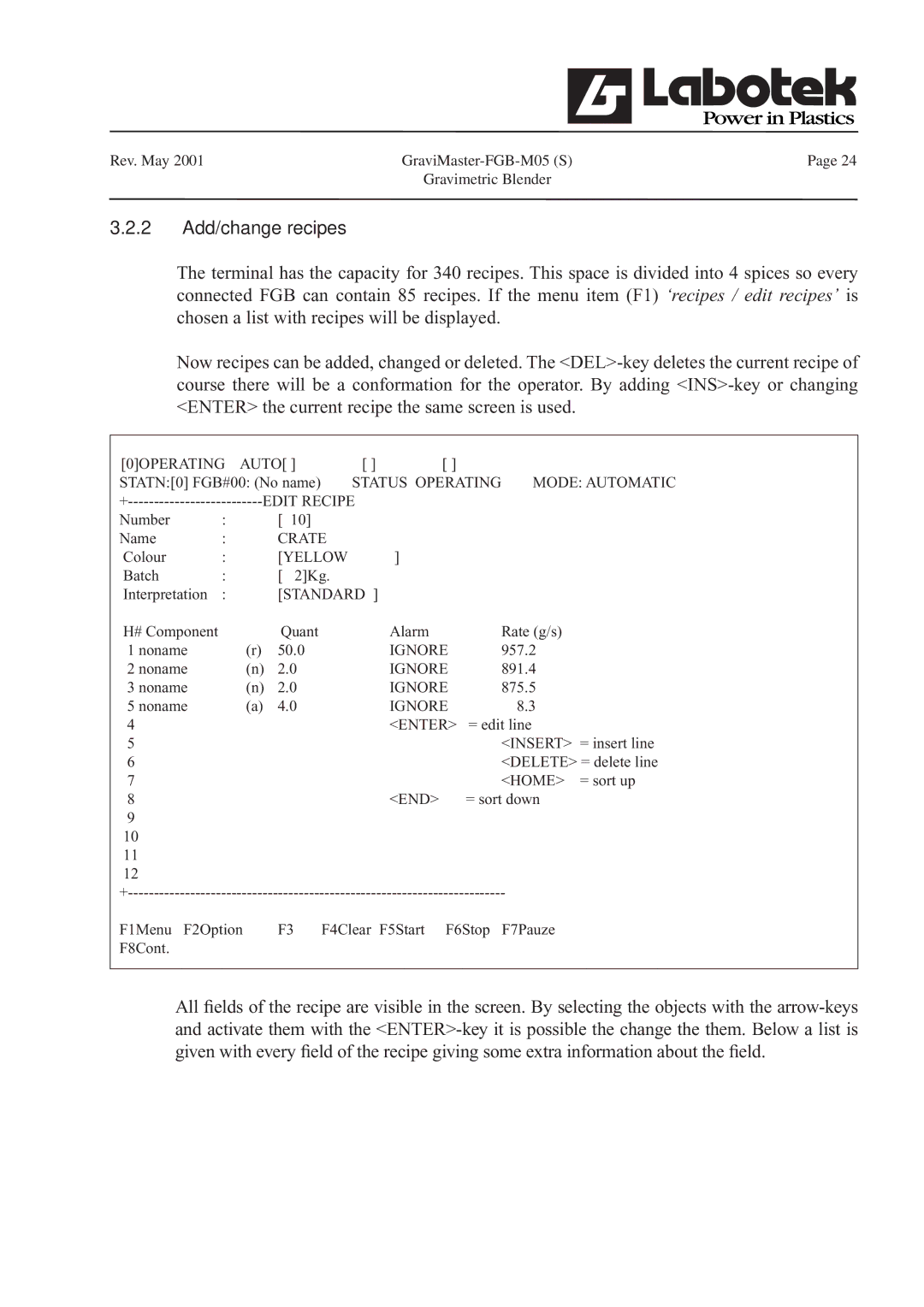 GE FGB-M05 manual 2 Add/change recipes 