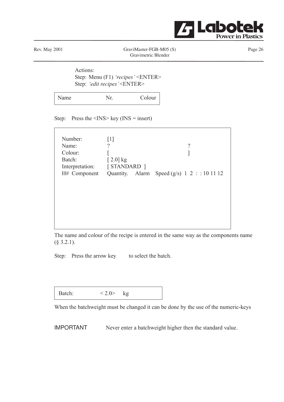 GE FGB-M05 manual Step ‘edit recipes’ Enter, Standard 