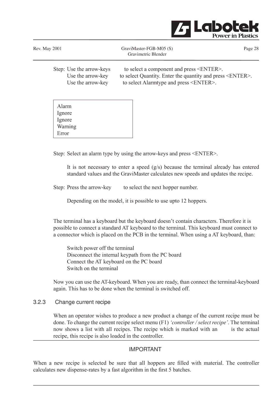 GE FGB-M05 manual Change current recipe 