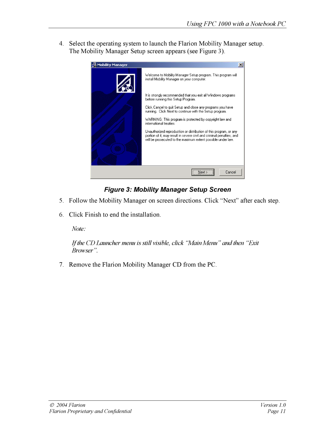 GE FPC 1000 manual Mobility Manager Setup Screen 