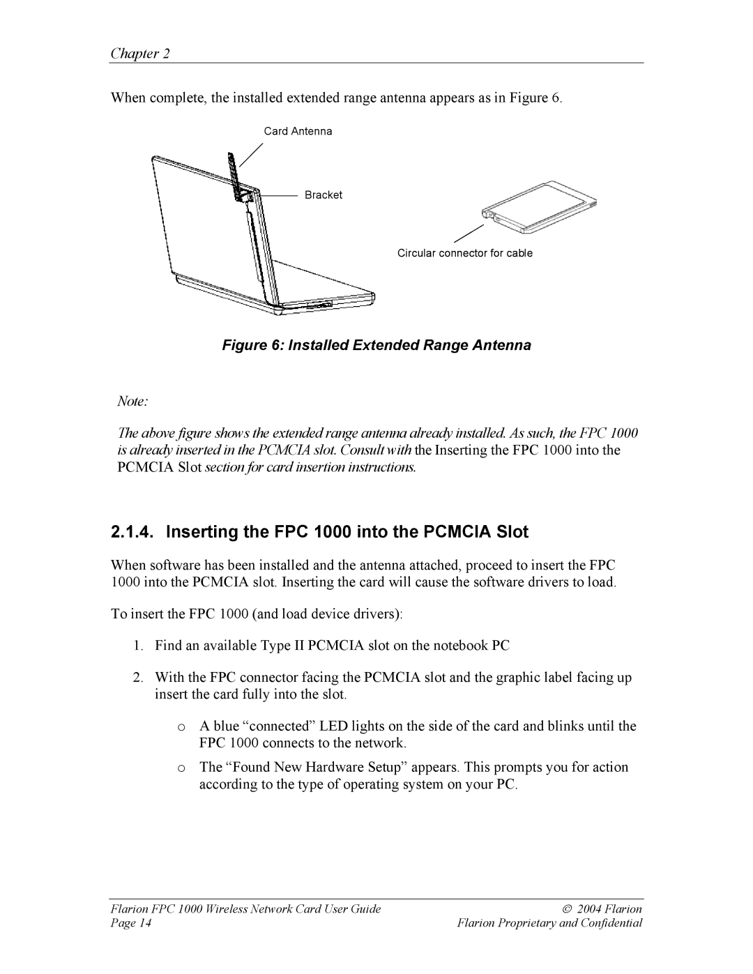 GE manual Inserting the FPC 1000 into the Pcmcia Slot, Installed Extended Range Antenna 