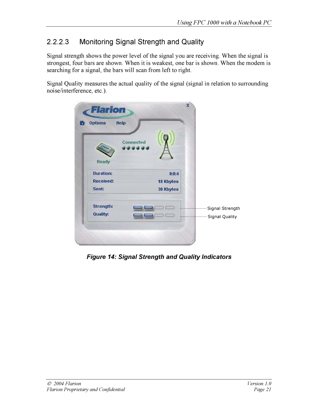 GE FPC 1000 manual Monitoring Signal Strength and Quality, Signal Strength and Quality Indicators 